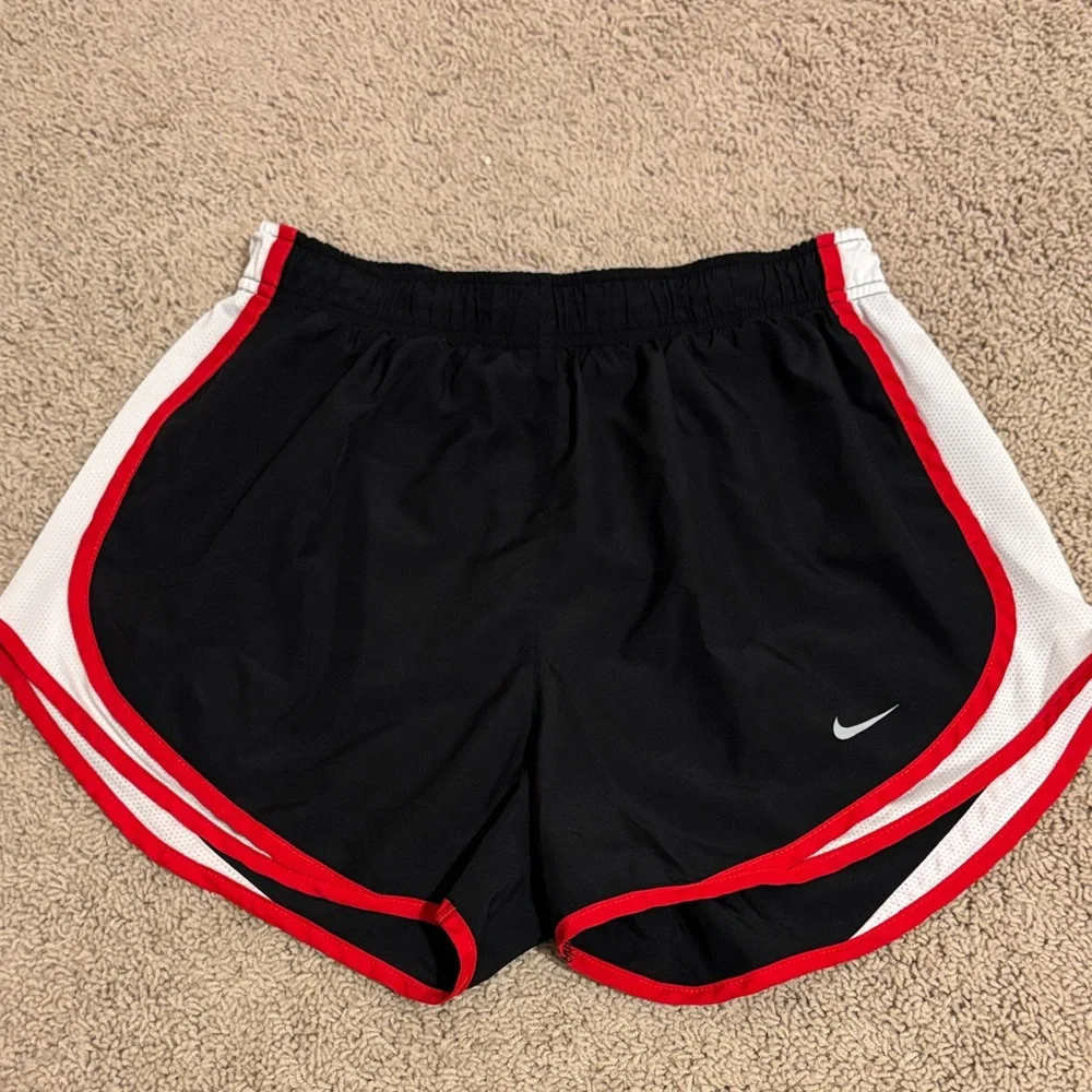 Nike Women's Black and Red Athletic Shorts - Picture 1 of 4